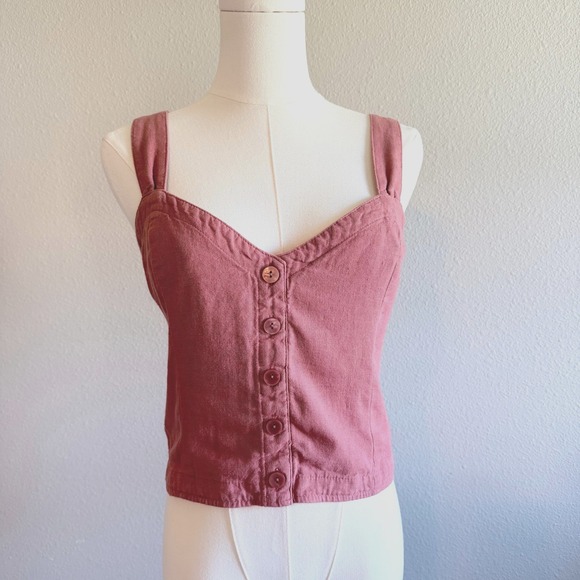 Abercrombie & Fitch Tops - Abercrombie & Fitch Linen Blend Button Front Smocked Cami Top Pink Womens Medium